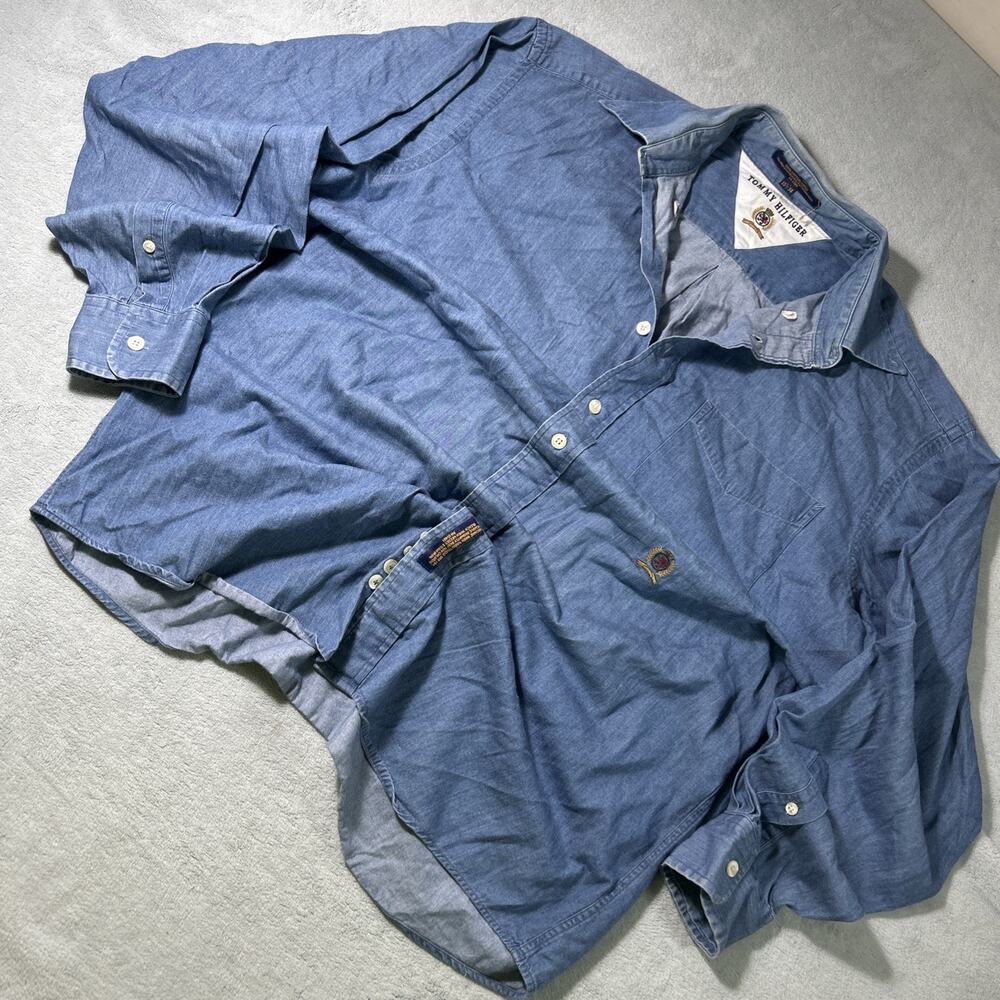 90s 2000s Tommy Hilfiger Denim Button Up Shirt Mens Large 15.5 34 Cotton Western